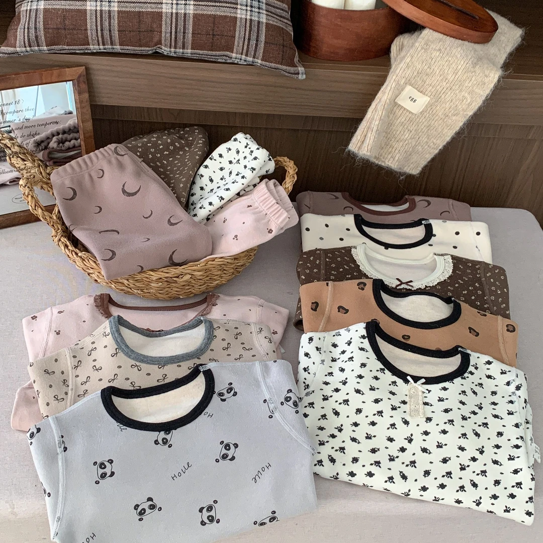 【580g】儿童A类羊毛蚕丝保暖套装家居服加厚儿童睡衣弹力套打底