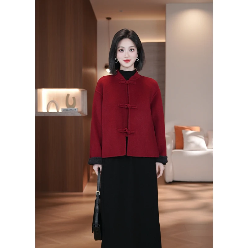 【88011】新国潮名媛轻奢感盘扣羊毛大衣时尚毛呢外套-禁水洗