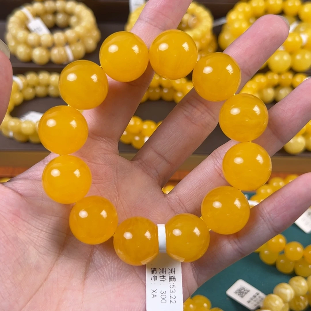 琥珀未镶嵌手串53.22g焦皮鸡油红满蜡飘花XA