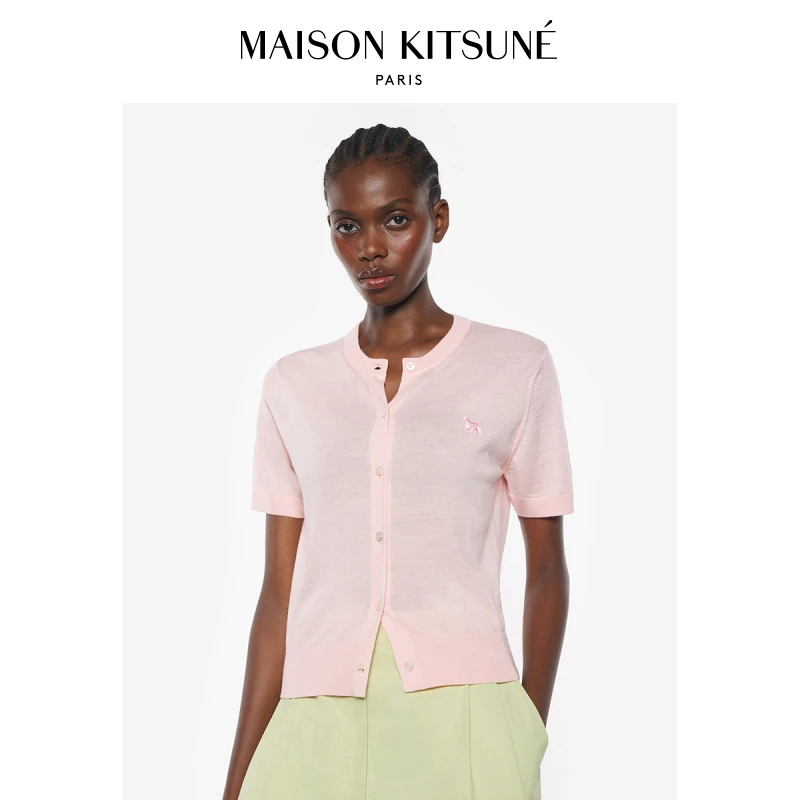 【春夏新品】Maison Kitsune女款玩色小狐狸羊毛针织圆领开衫