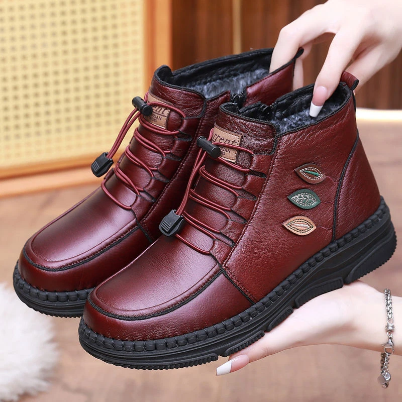 老北京布鞋高帮女棉鞋加厚保暖抗寒妈妈棉靴皮面马丁靴舒适软底
