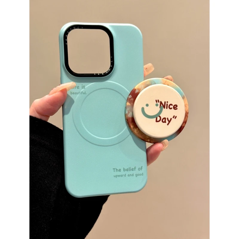 适用苹果iphone16promax绿色笑脸15pro磁吸14pro支架13菲林手机壳