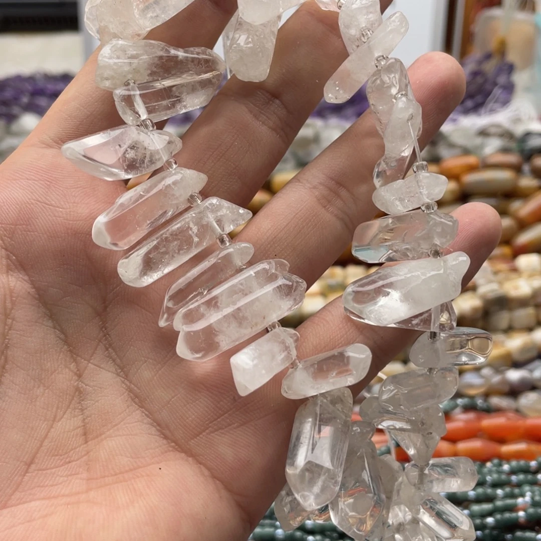 玛瑙/玉髓合金珠宝半成品一条装22～36mm白水水晶柱