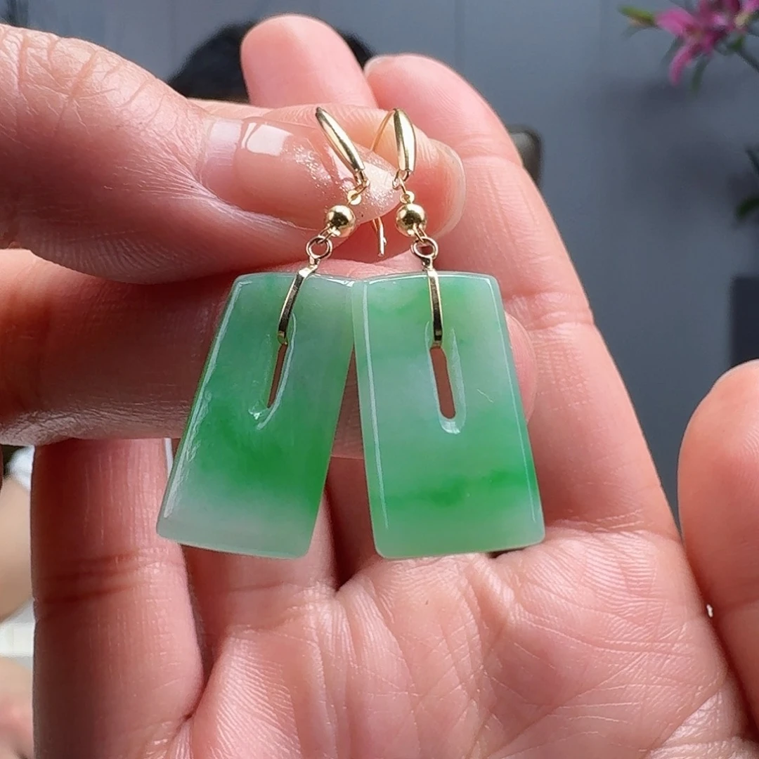 翡翠耳饰18K金镶嵌天然