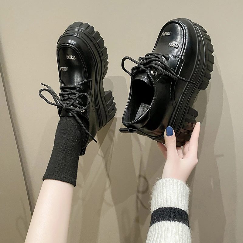 内增高9㎝乐福鞋女2025秋季新款松糕厚底百搭小个子增高显瘦小皮鞋