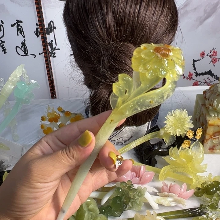 定制蛇纹石玉毛货发饰