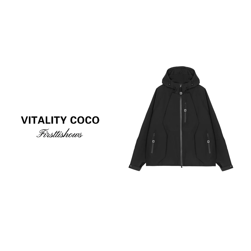 「VITALITY COCO」24冬季秋冬上新热卖四防连帽拼接简约女风衣-1371