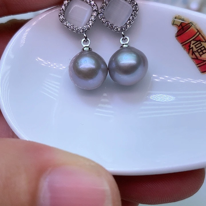 银S925镶嵌耳饰淡水珍珠