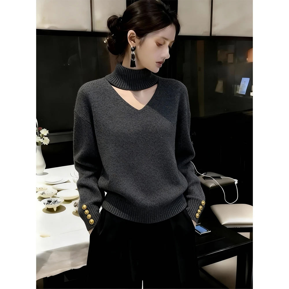 今年流行爆款时尚轻熟风设计感灰色针织衫女装软糯内搭打底毛衣春