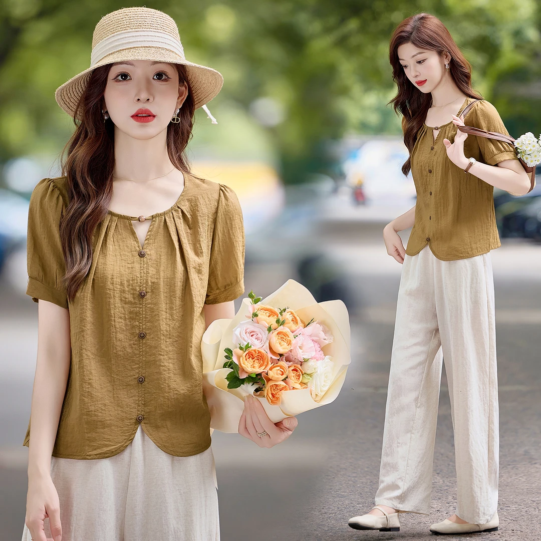 老钱风休闲气质套装女2025夏季新款洋气减龄短袖纯欲慵懒风女装