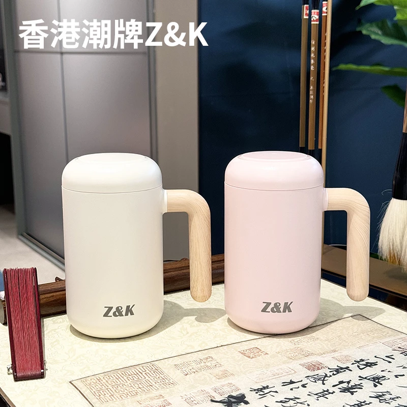 ZK办公泡茶杯喷陶瓷316不锈钢茶水分离保温焖茶手柄杯