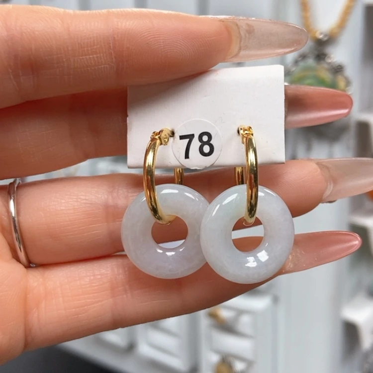 【闪购商品】翡翠耳饰银S925镀金镶嵌