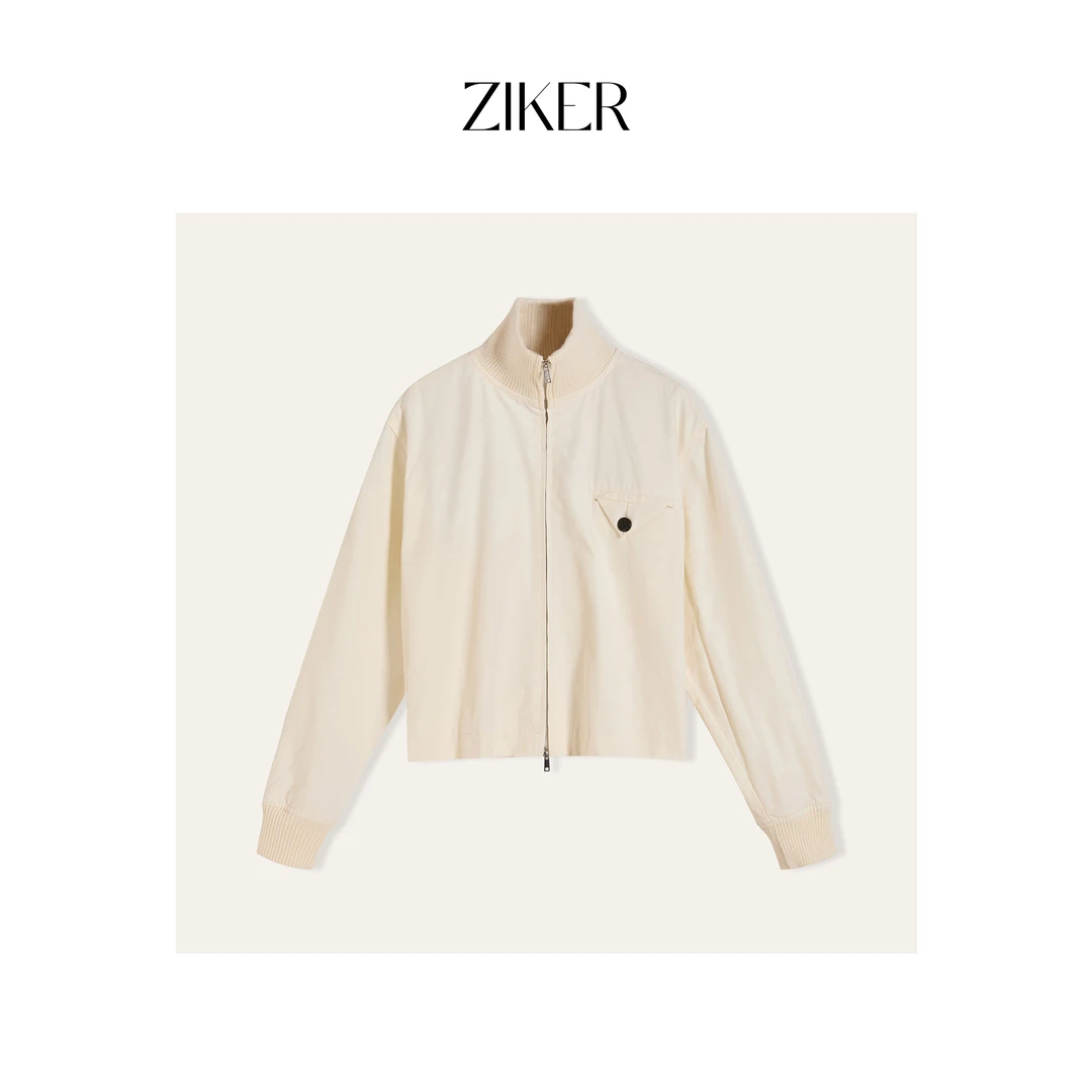 ZIKER｜BV修身短款干练休闲白色立领短款夹克外套
