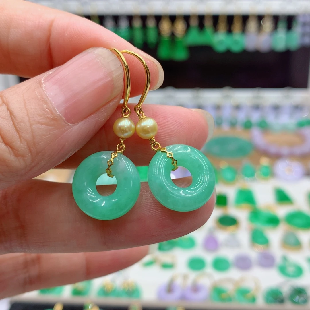 翡翠18K金镶嵌耳饰