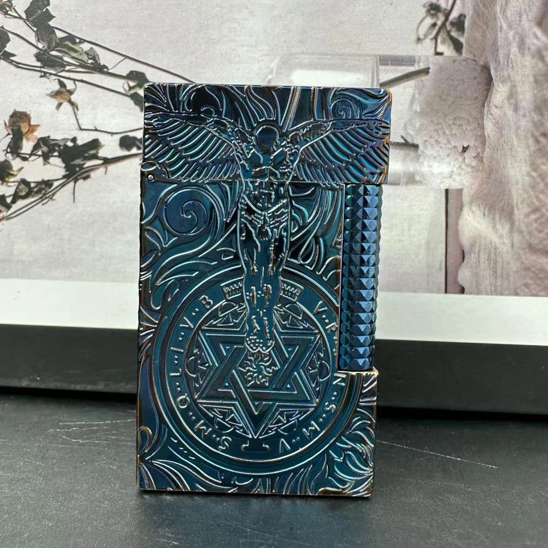 神骏守护天使镀蓝纯铜充气朗声侧滑男士打火机复古