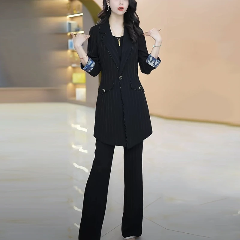 丽丝精纺轻奢套装女2025春季新款时尚洋气减龄黑色显瘦气质两件套