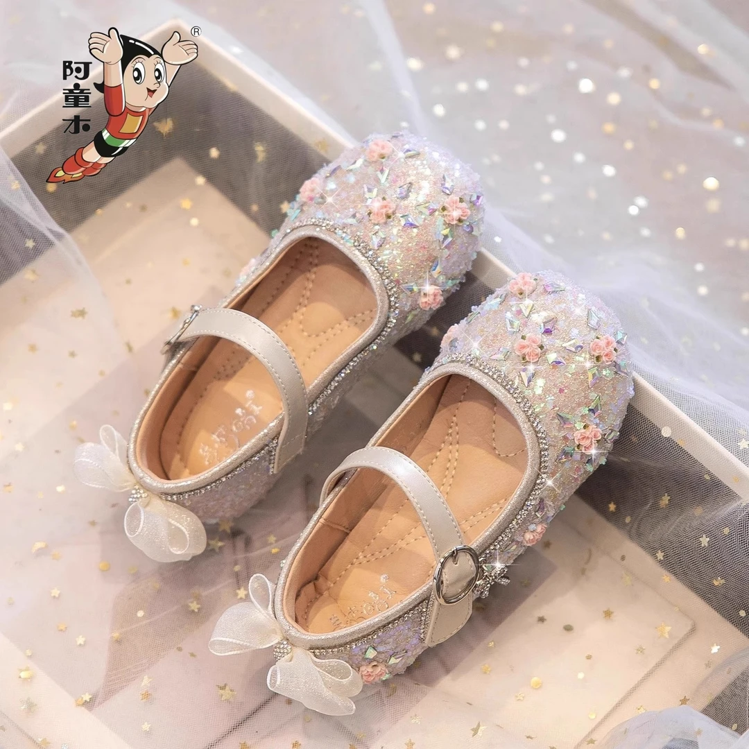 atongmu/阿童木女童水晶鞋2025春季新款儿童公主鞋软底女孩小皮鞋