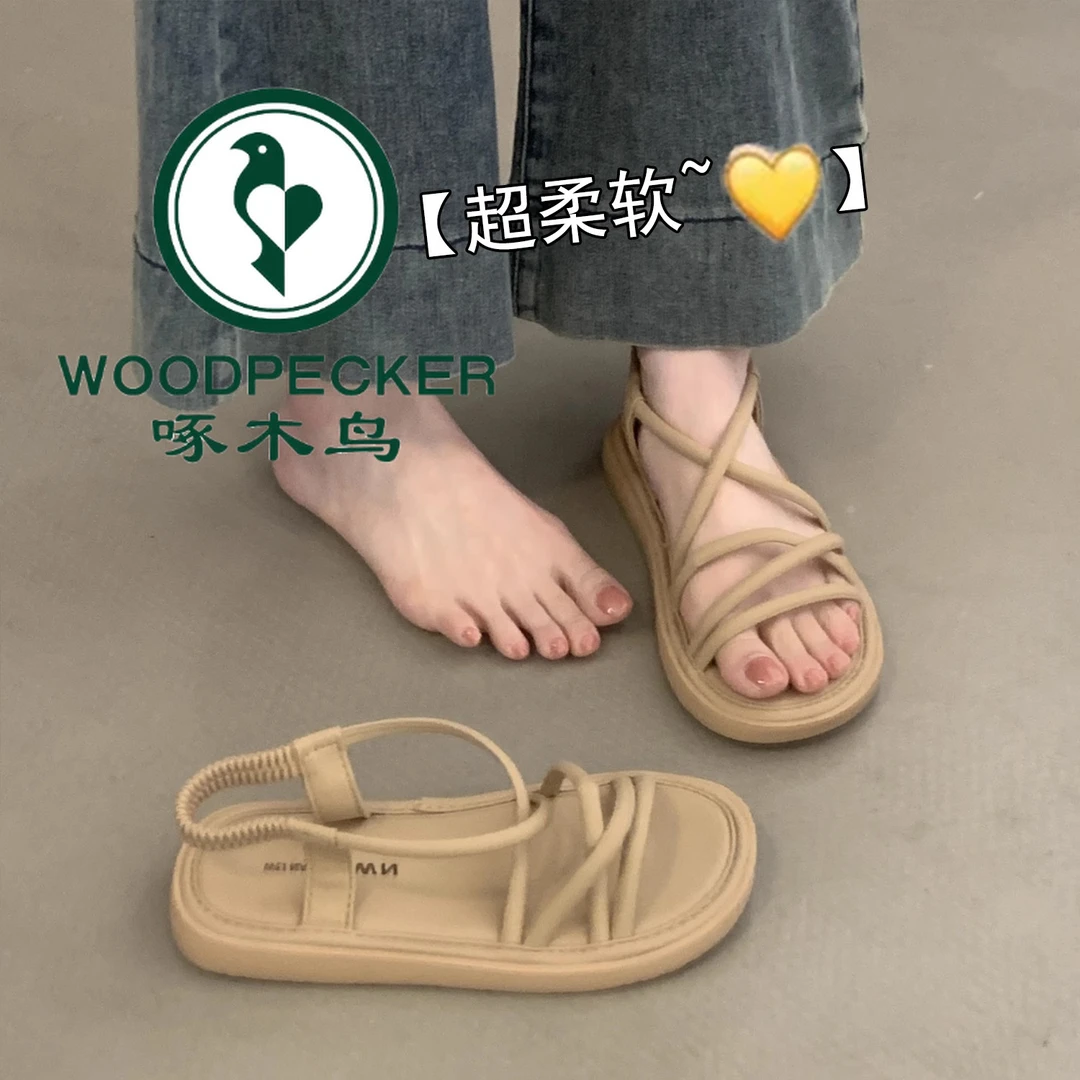 啄木鸟平底凉鞋女款2025新款夏外穿配裙子休闲运动沙滩鞋罗马凉鞋