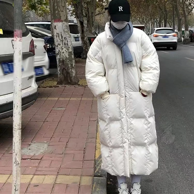 奶fufu中长款棉服新款加厚过膝白色宽松小众显瘦慵懒风潮ins