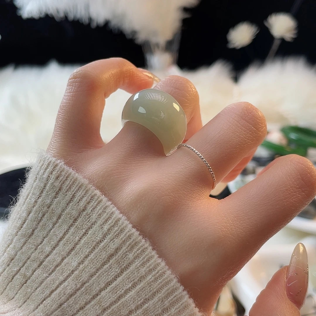 苏****和田玉未镶嵌戒指k26奶蓝馒头16.7mm 不退换