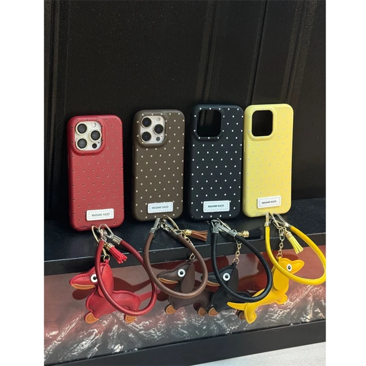 ins皮质波点腊肠狗适用苹果16pro手机壳15promax手提14新款13pro