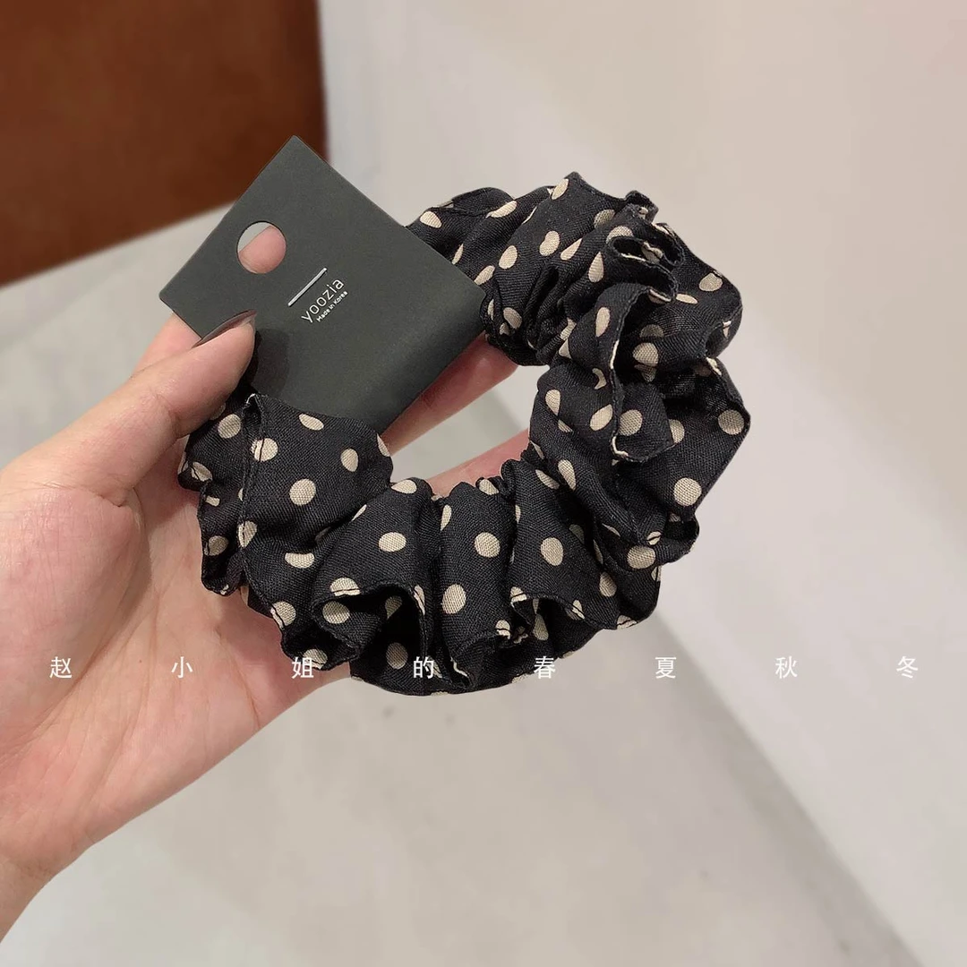 韩国发饰韩系小众设计感发绳气质百搭温柔双层波点低马尾大肠发圈