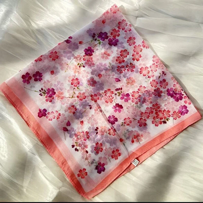 A034【小樱花】70*70左右布料2025印花加密欧根纱面料