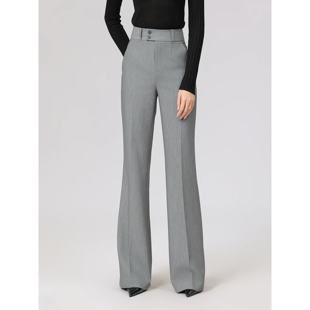 阿玛施【官方正品】气质通勤高腰显瘦西裤垂感微喇长裤小黑裤510021