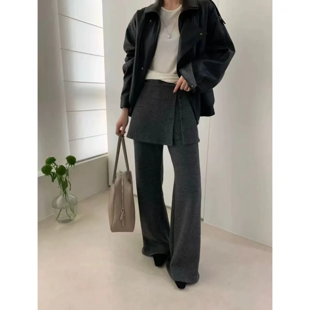 2603•P帘排排扣 K# 东大门简约百搭加厚宝宝绒直筒裤•