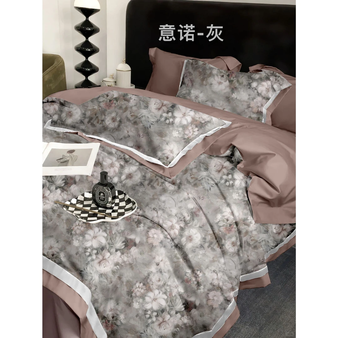 【月亮轻奢】加密百支匹马棉数码印花四件套-意诺/灰