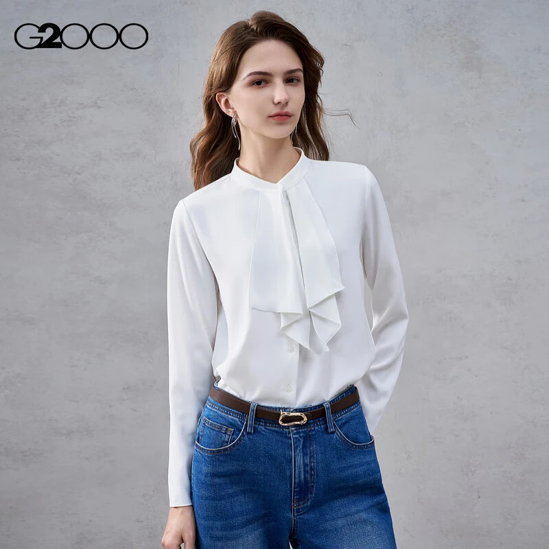 【飘带设计/肌理感/商场同款】G2000女2025秋冬舒适长袖休闲衬衫