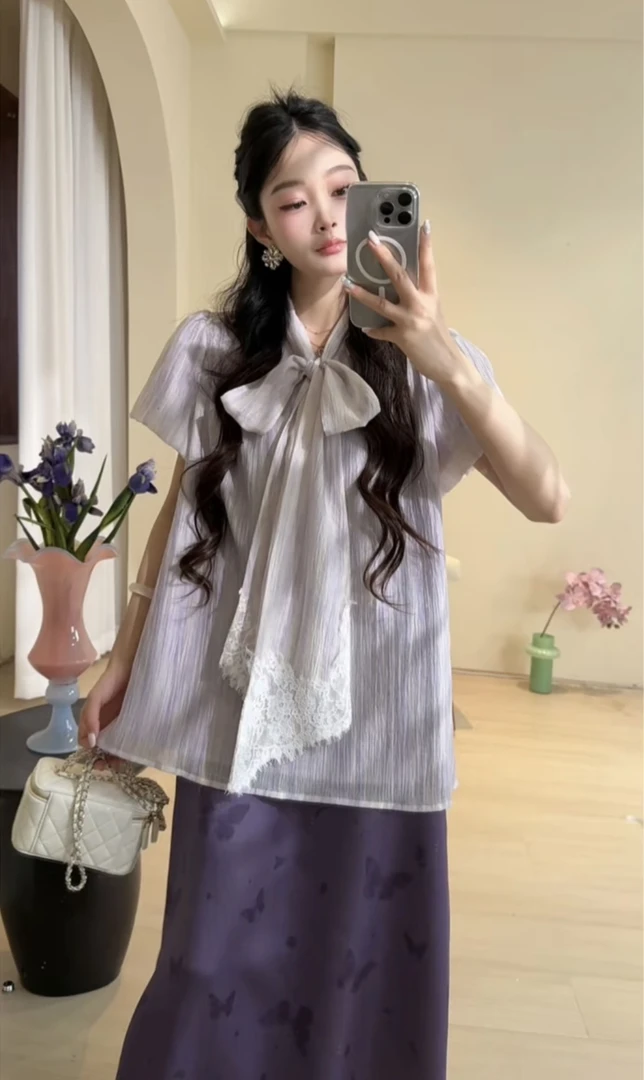 十一原创【摇曳生姿】套装 欧若风夏季紫色蕾丝时尚气质