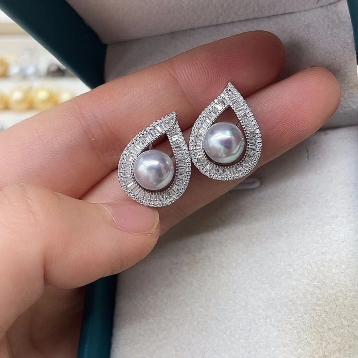 银S925镶嵌海水珍珠耳饰