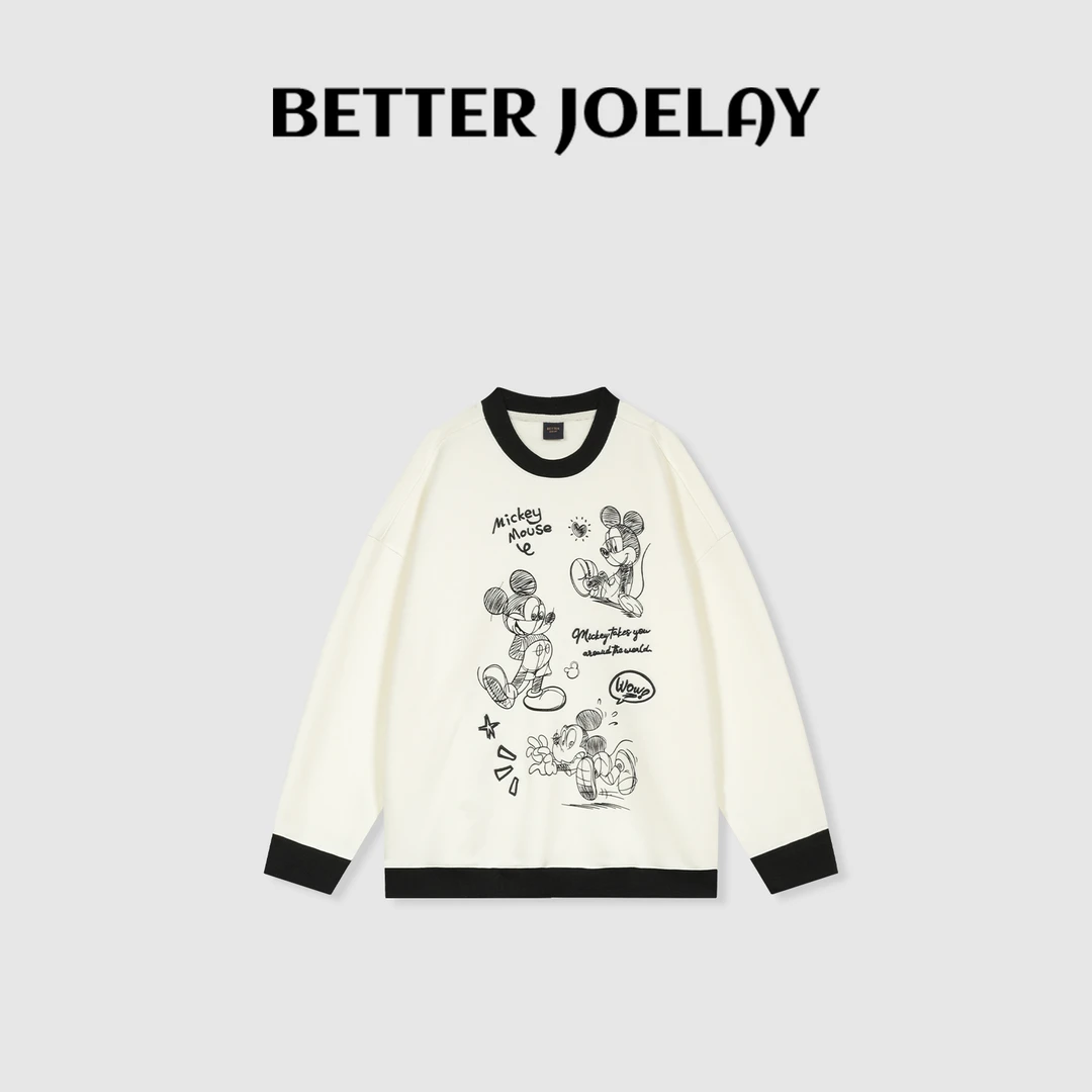 BETTERJOELAY -加绒【素描米老鼠】时尚简约圆领卫衣潮流百搭KH1197