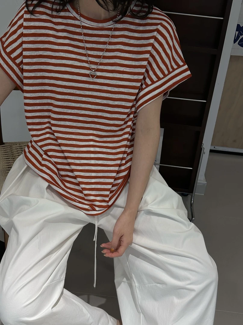 【yangzipuzi】夏日INS风条纹短袖圆领T恤休闲针织ol韩版宽松