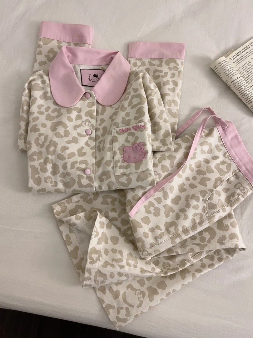【DMXJ大梦想家】高级感豹纹Kitty德绒睡衣女秋新款休闲家居服套装