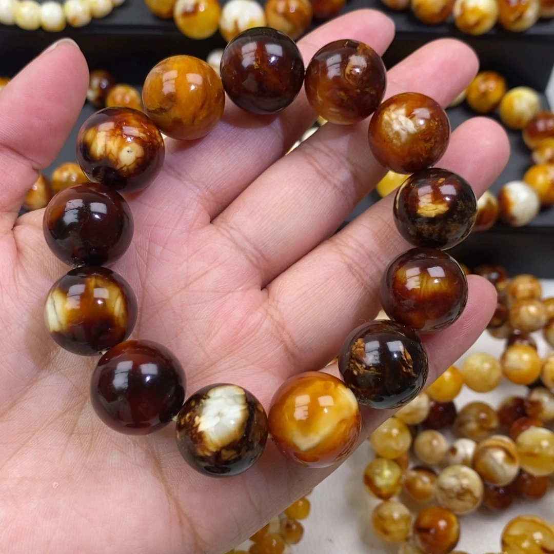 琥珀未镶嵌手链天然沁色蜜蜡手串18mm