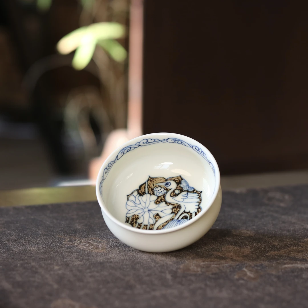 立勤堂 景德镇手绘釉里金一鹭炉式杯主人杯茶杯 85cc