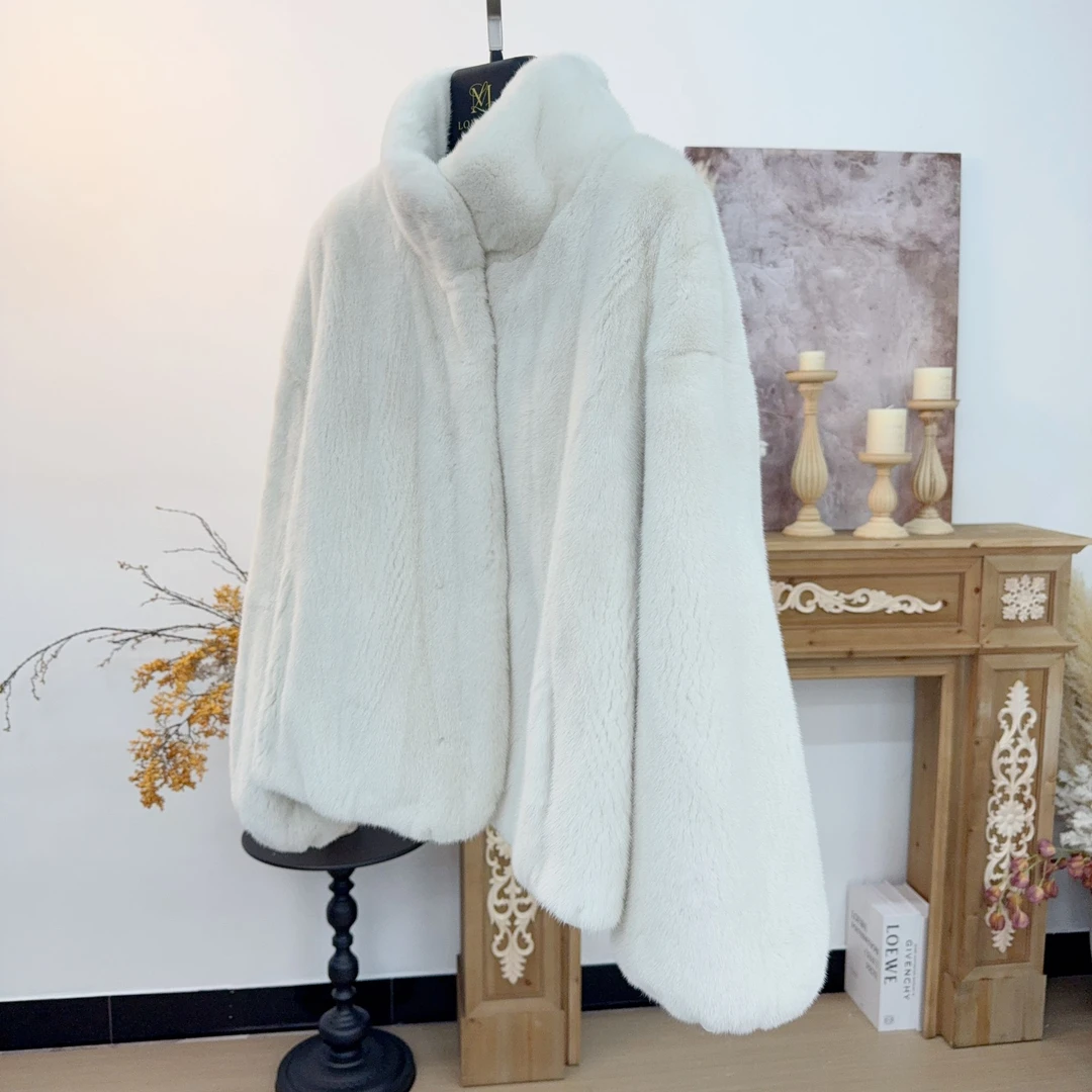 珞媄【初雪】进口天鹅绒短水貂皮皮草外套休闲抽绳9795