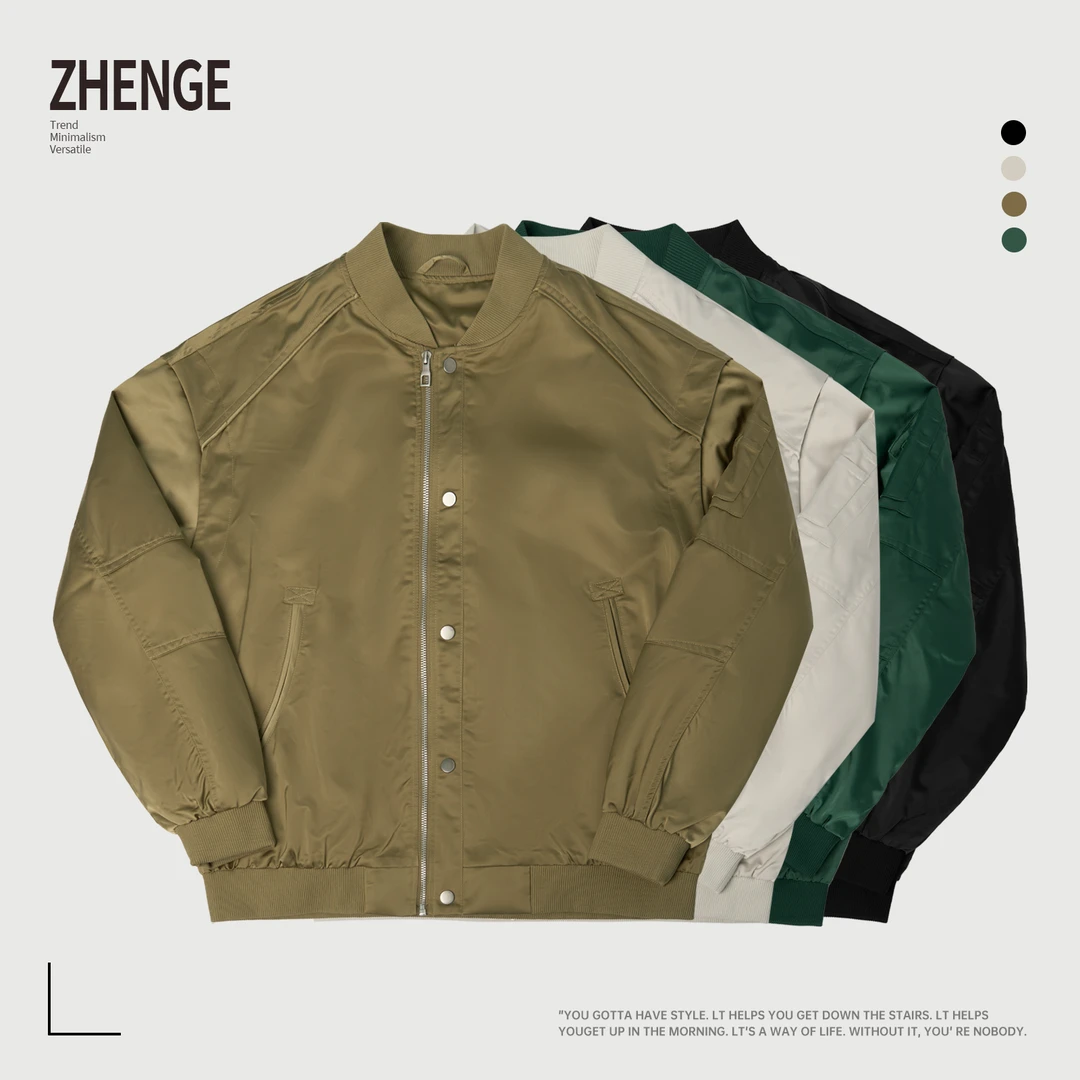 春季新款时尚简约百搭棒球服宽松休闲棒球领夹克外套-J11-2539