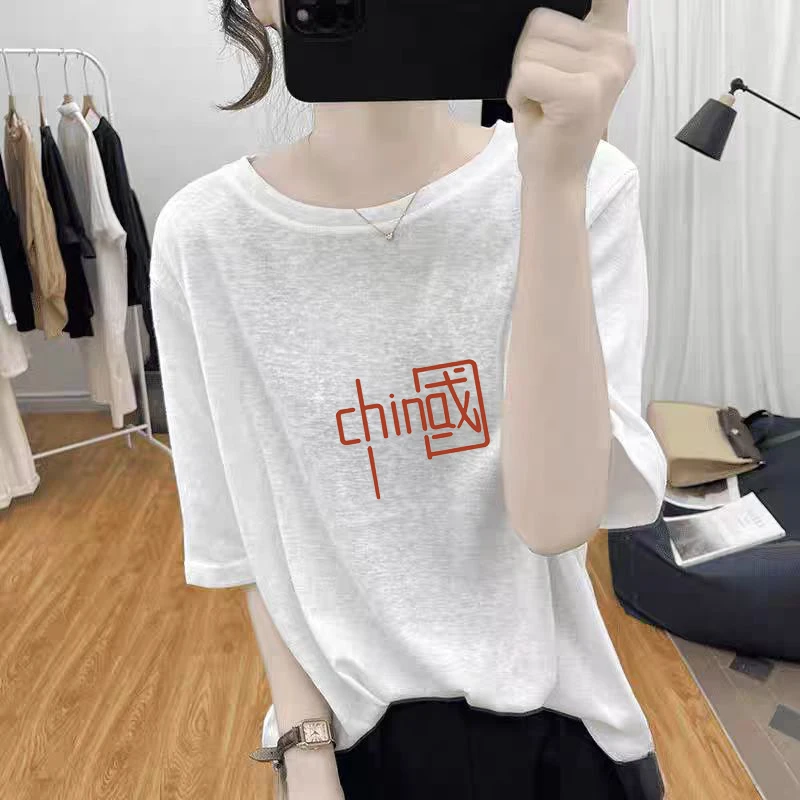 设计感宽松上衣短袖女T恤圆领2025夏季新款雪花棉卡通字母印花潮