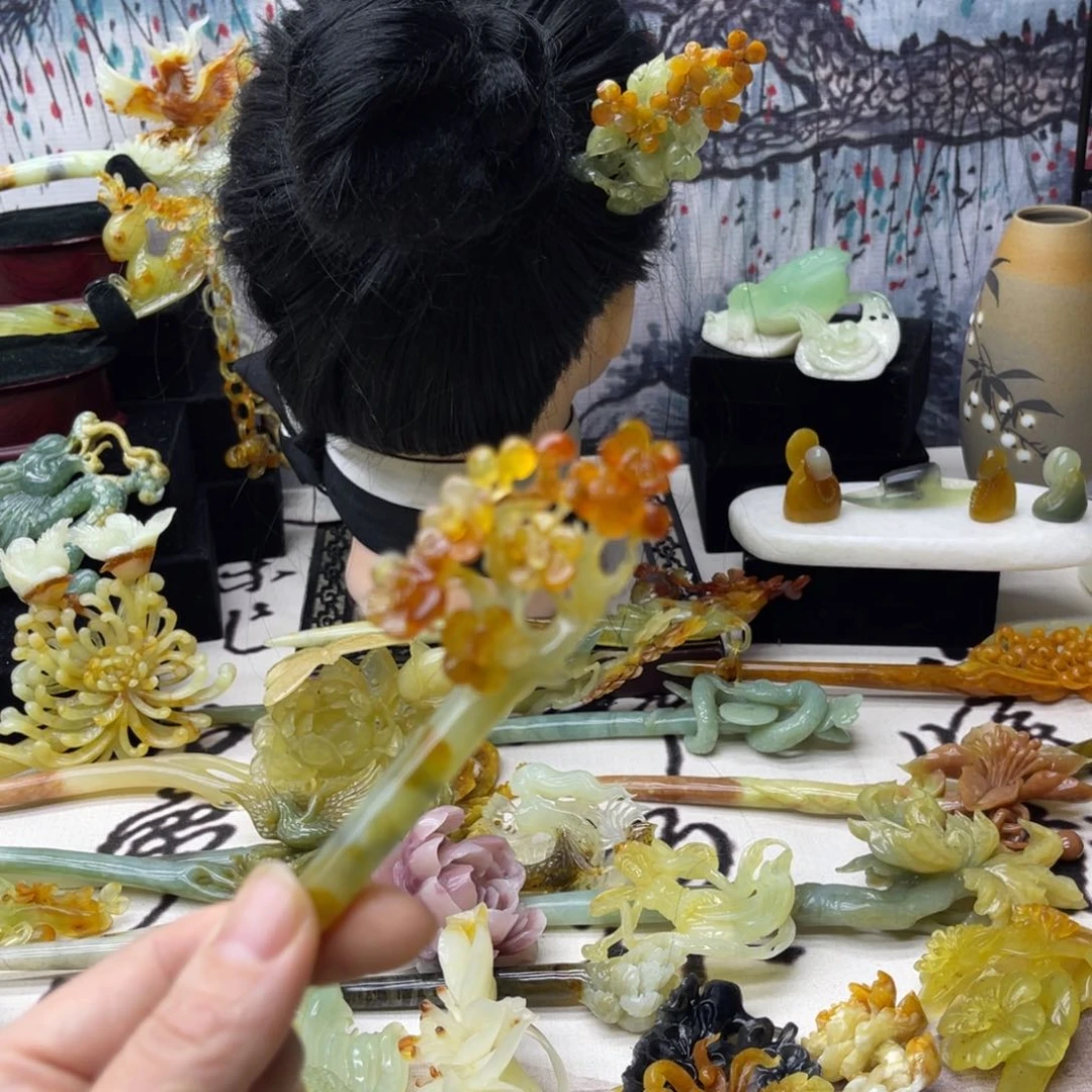 【闪购商品】蛇纹石玉发饰未镶嵌胖**娘