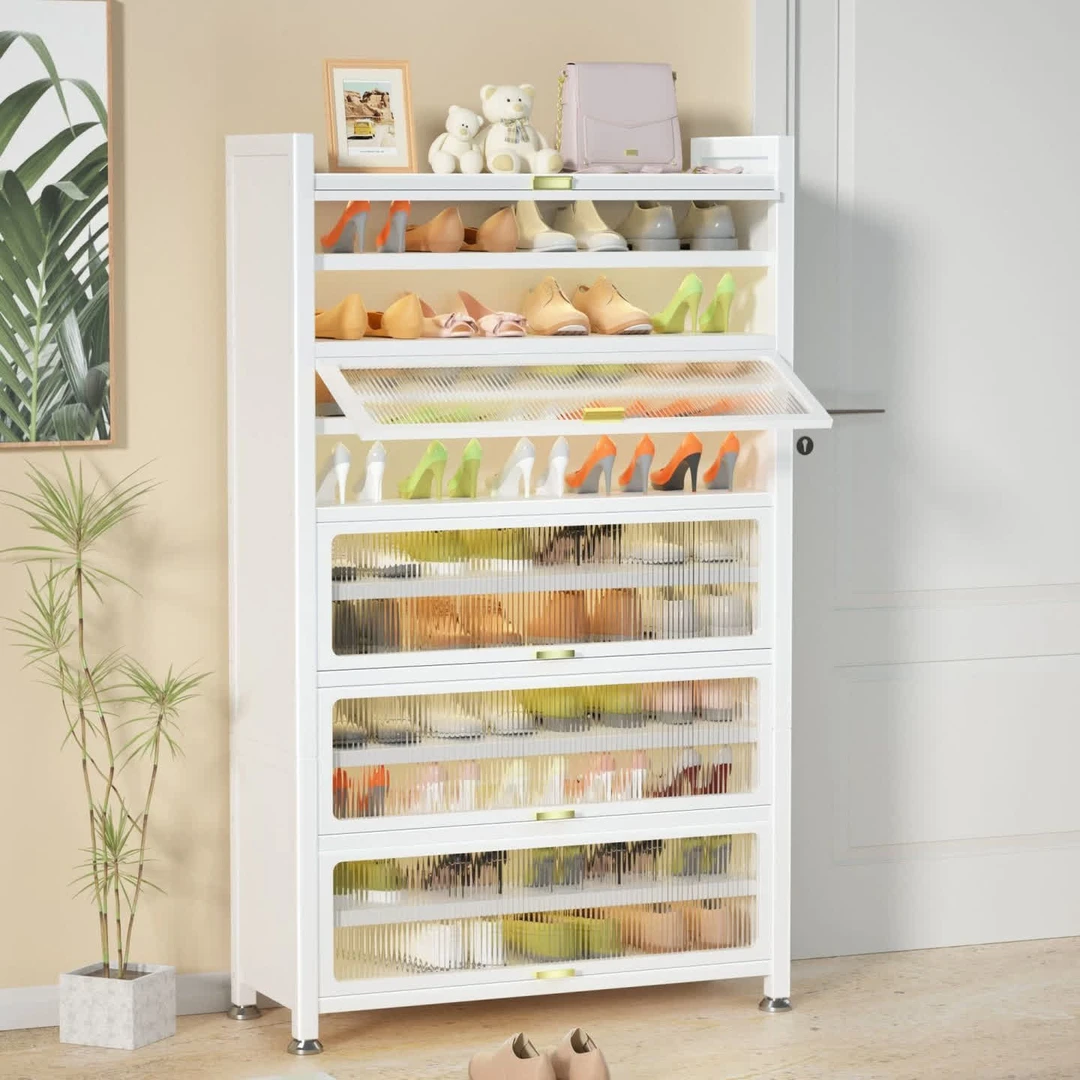 简约钢制鞋柜家用落地多层防尘鞋架门口入户玄关大容量收纳置物柜
