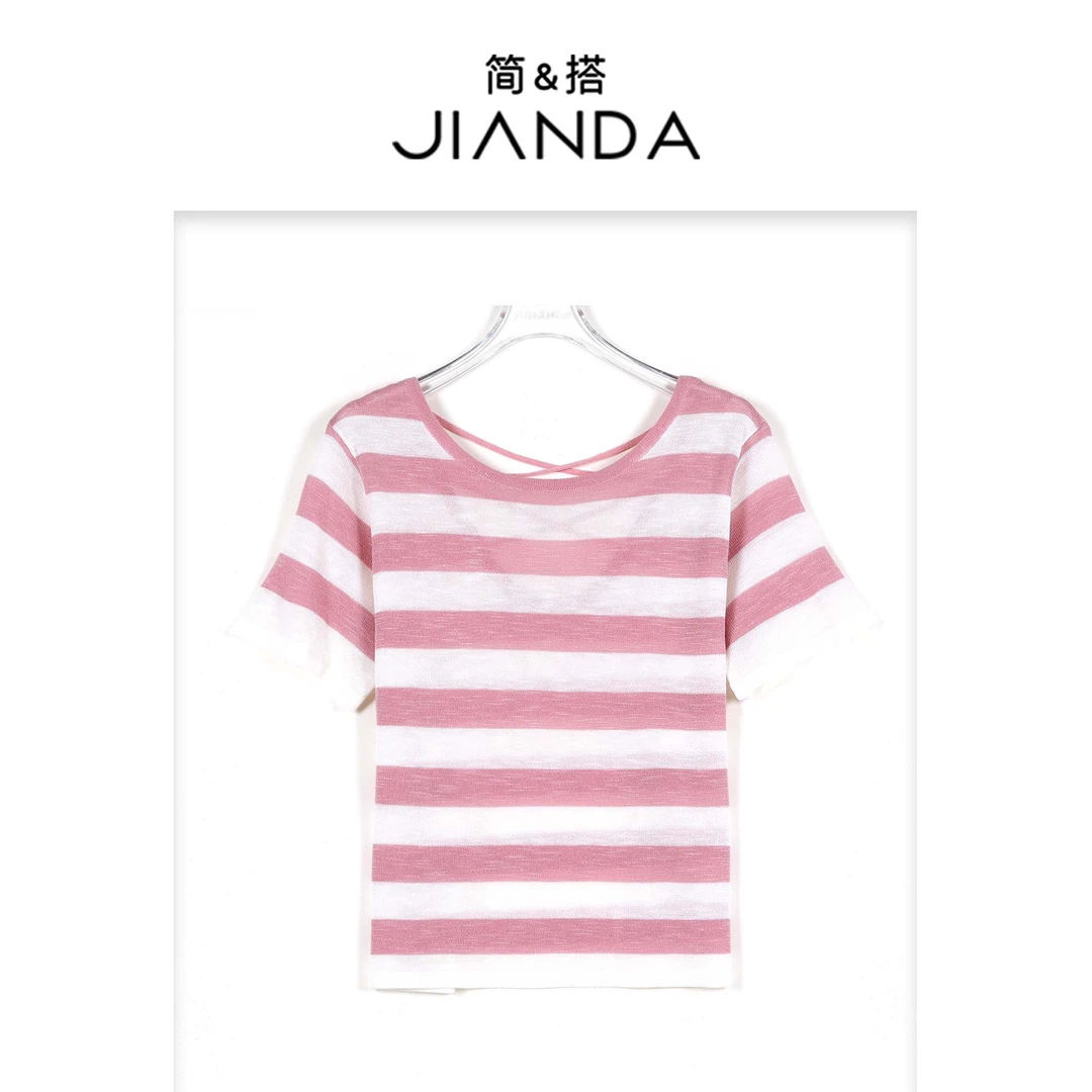 简&搭【千屿Sheila】交叉带条纹T恤252-TX/0410-3301