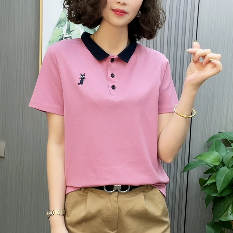 POLO衫款2025夏季新款休闲温柔洋气翻领短袖t恤女中年妈妈装减龄