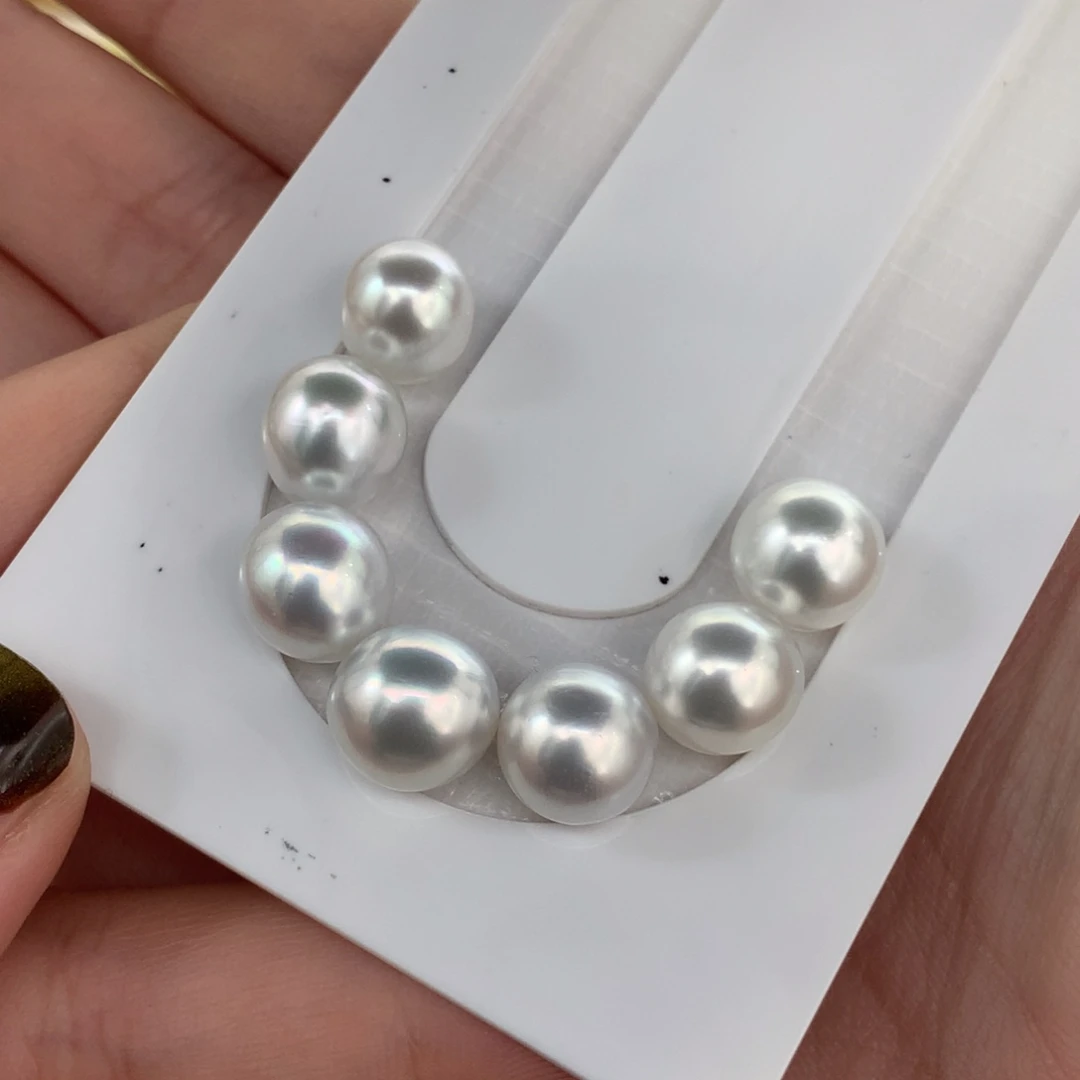 定制海水珍珠未镶嵌裸珠银蓝澳白7颗9-11（可做手链微笑链）