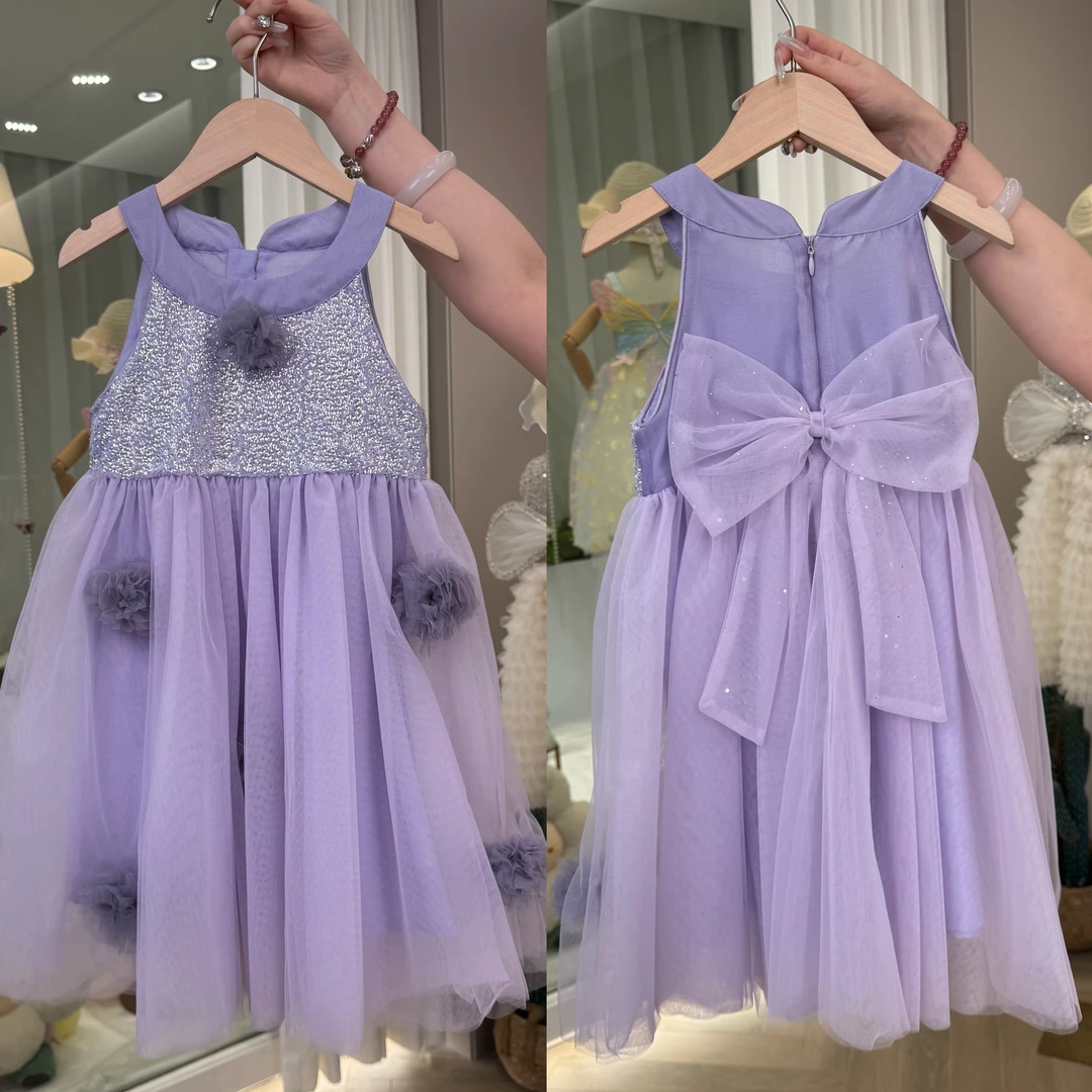 AYJ250110儿童洋气蝴蝶结背心礼服裙连衣裙