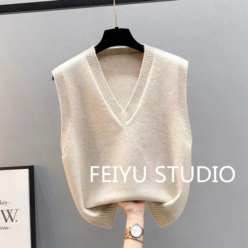 Y017加厚韩版V领宽松马甲针织毛衣背心女士坎肩针织针织背心外穿