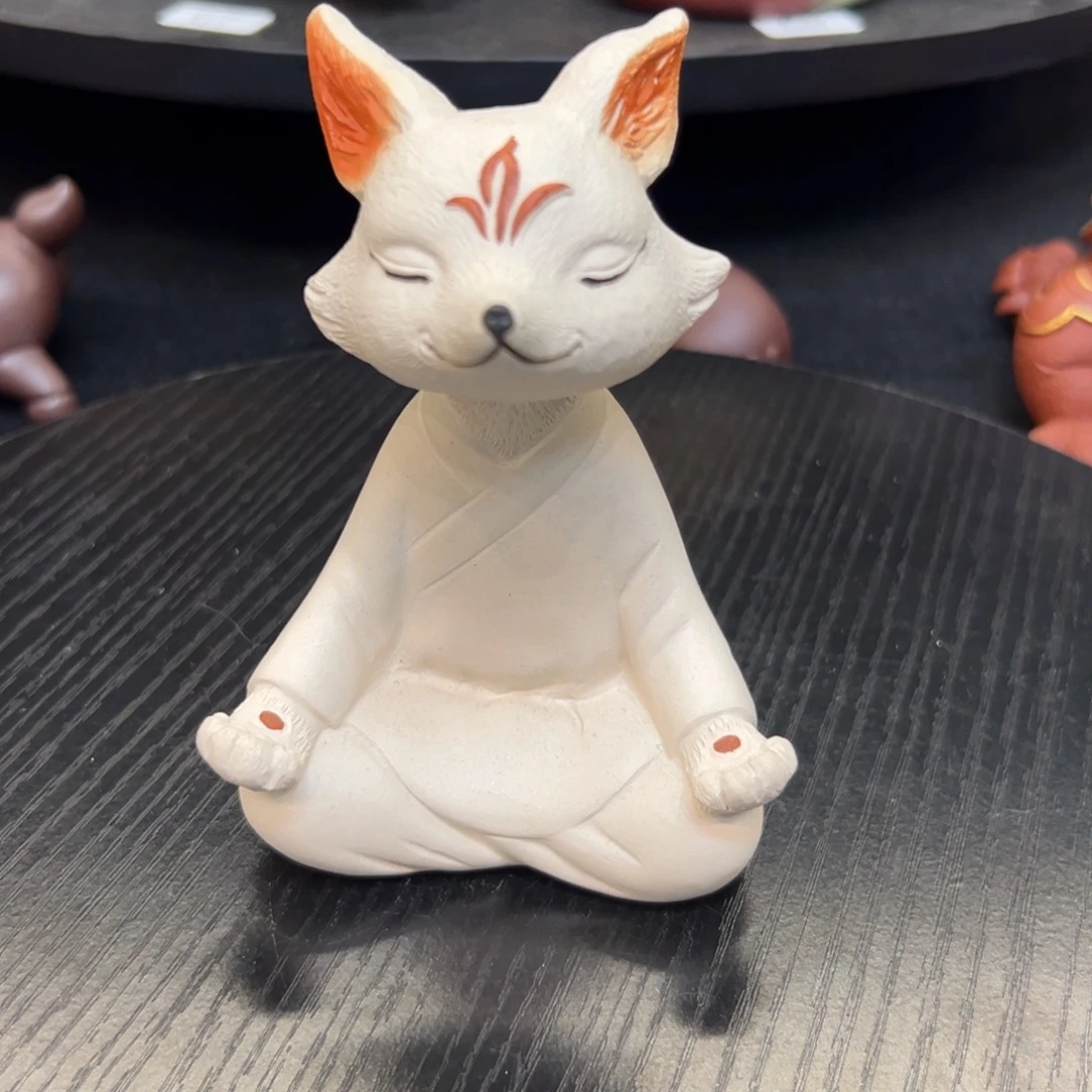 紫砂摆件白段狐仙