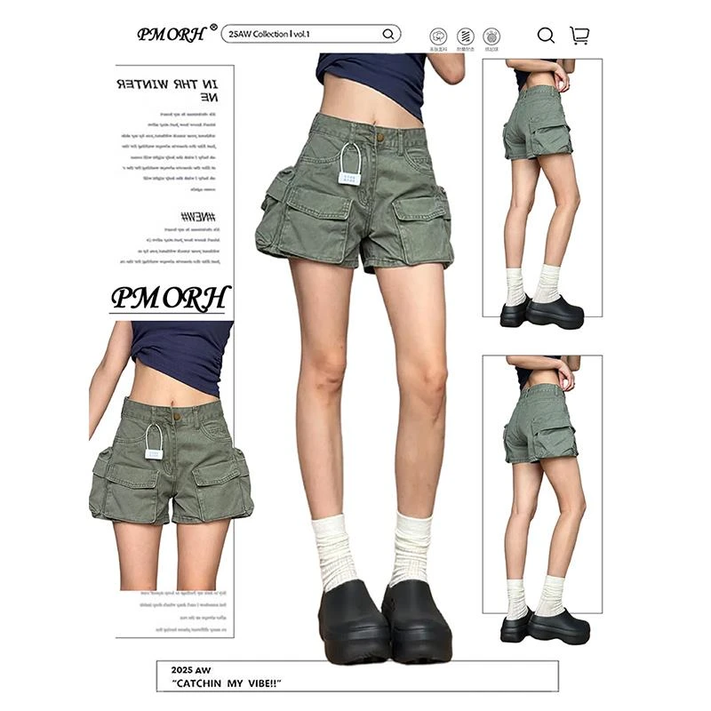 牛仔裤女款军绿色高级感辣妹工装牛仔短裤女夏季新款显瘦